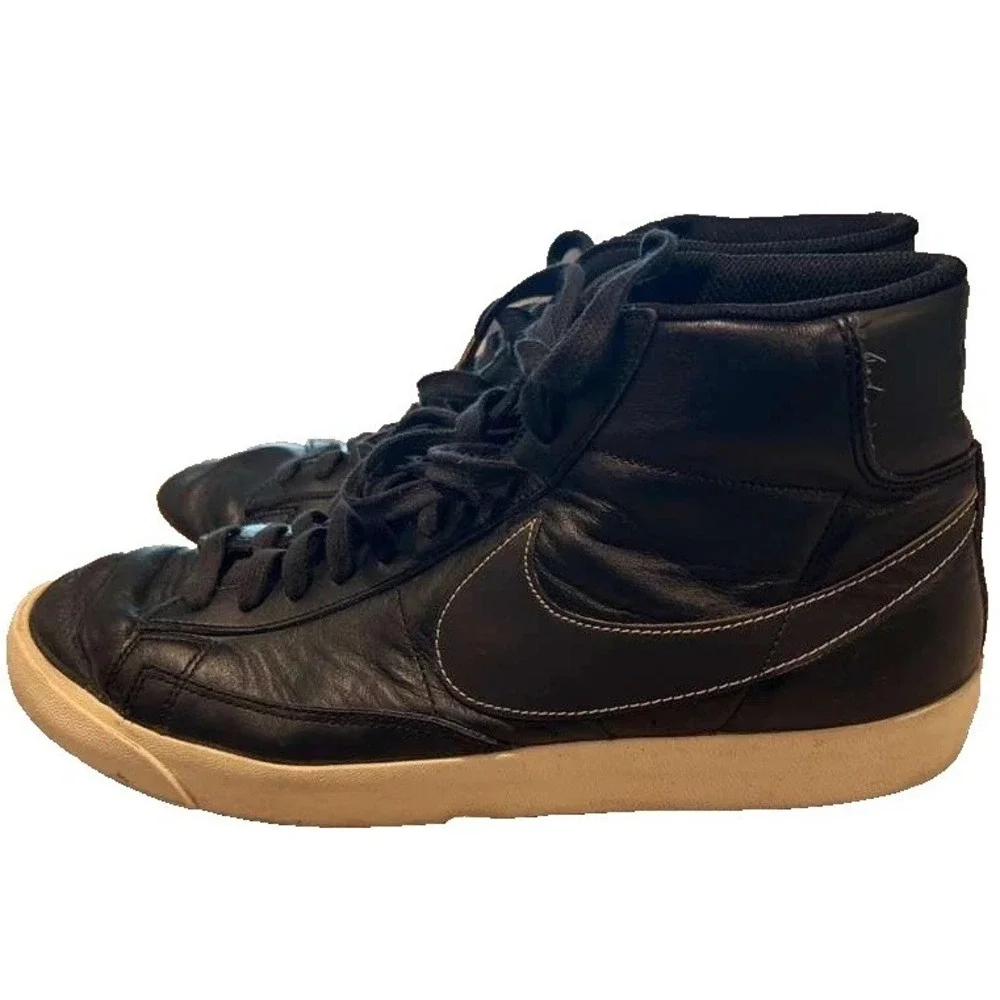 Nike Blazer Mid '77 Men's 10 Black Leather Retro High Top Sneakers Vintage Style - Picture 3 of 9